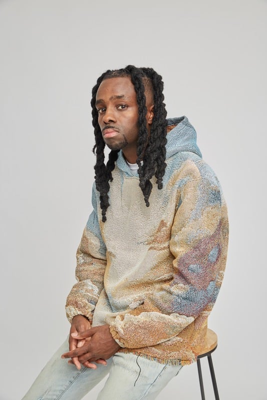AI-designed hoodie on model